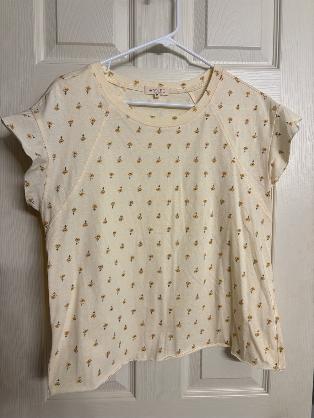 Roolee Cream Short Sleeve Tee with Tiny Yellow Floral Print